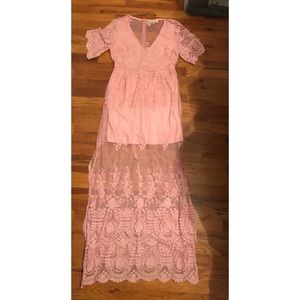 Beautiful Pink Lace Maxi Dress